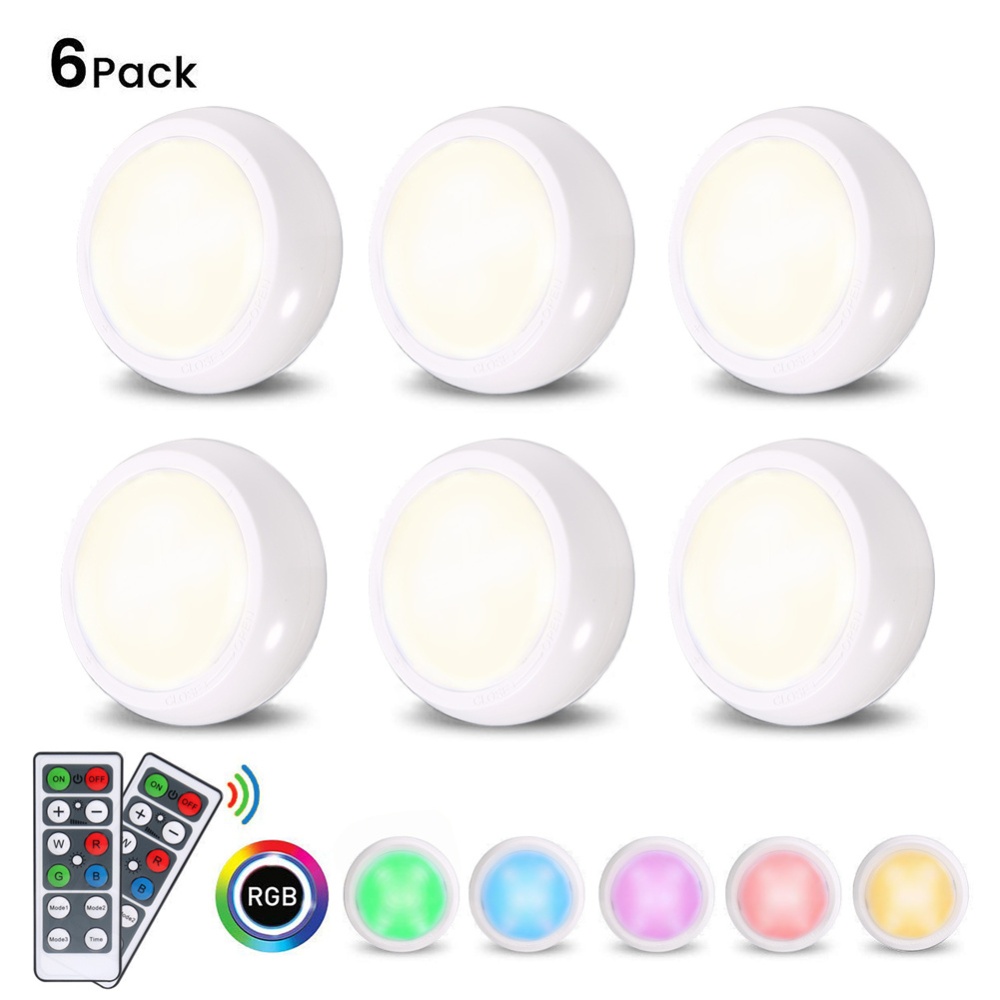 6pcs Night Light Wireless Remote Control Led Closet Kitchen Cabinet Display Lamp Red, green, blue, white, four colors, six assembly, two rem