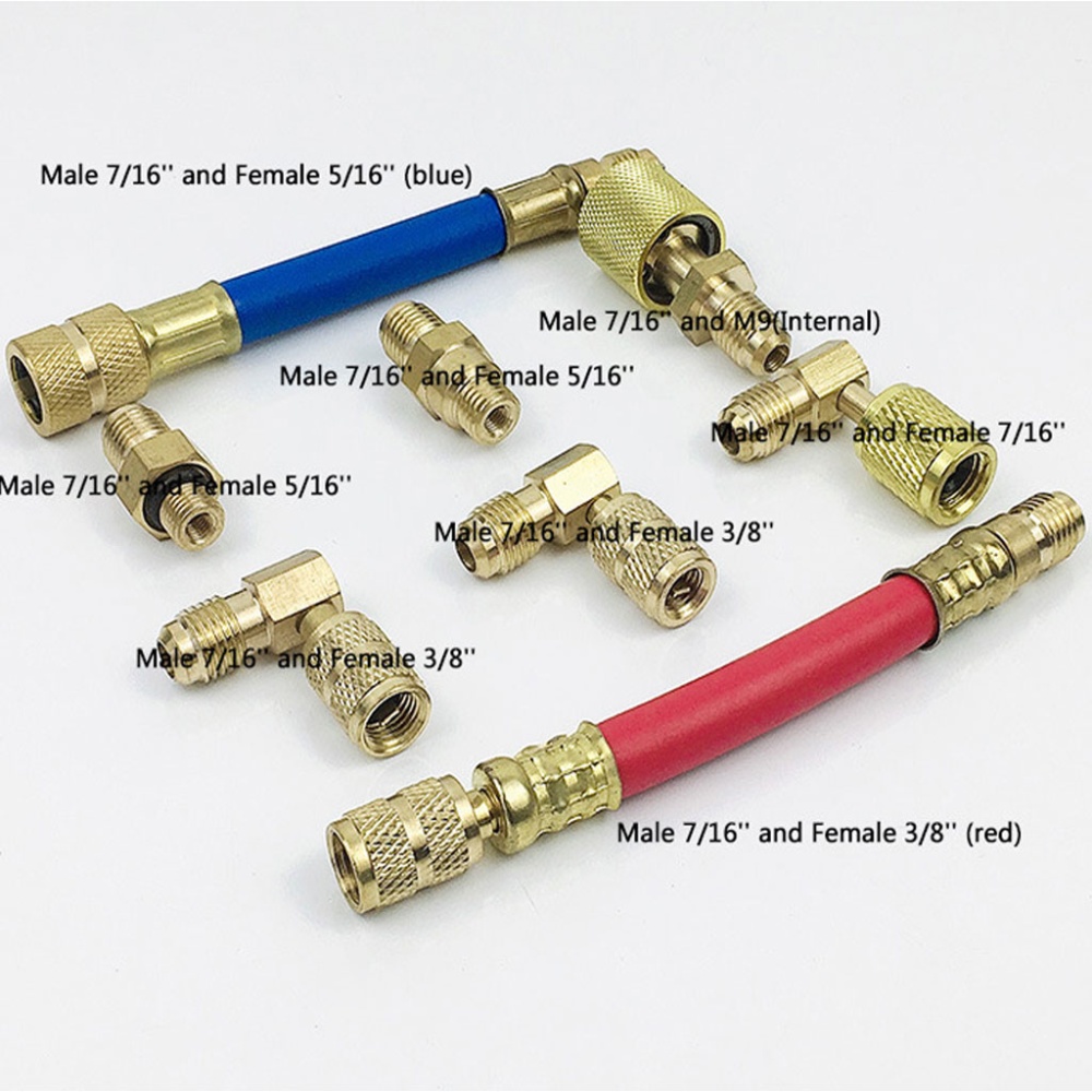 8pcs Car Air Conditioner Refrigeration R134A R12 Converting Adapter Hose Set Kits Condition Adapters Connector Blue+red