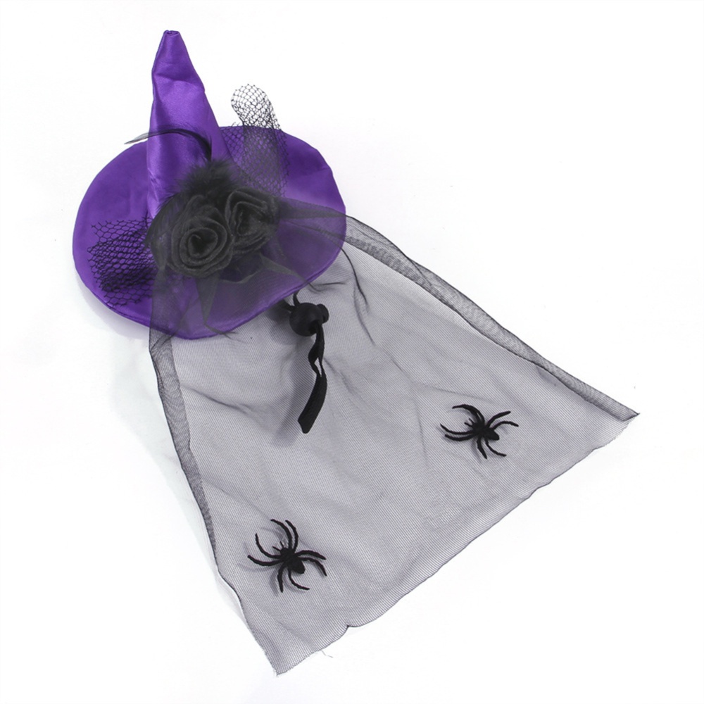 Spider Headgear With Black Gauze Halloween Hat For Dogs Cats Pet Supplies Purple_One size