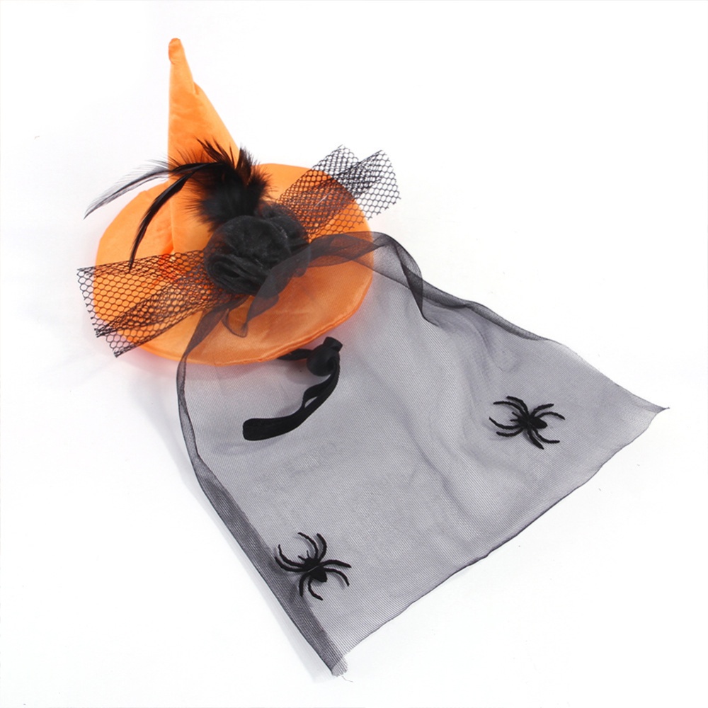 Spider Headgear With Black Gauze Halloween Hat For Dogs Cats Pet Supplies Orange_One size