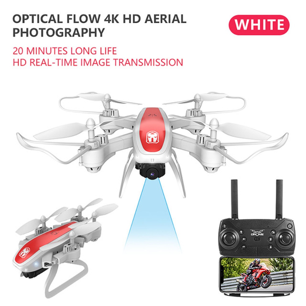 Drone Ky909 Hd 4k Wifi Video Live Fpv Light Flow Keep Height Quad-axis Aircraft One-button Take-off with Box white_4K (color box)