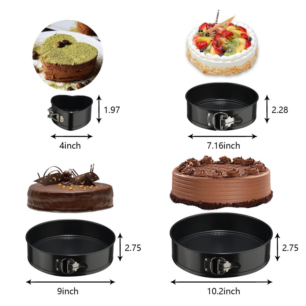 4Pcs/Set Non Stick Round Bake Tin Tray Cake Baking Tools Pan Bakeware for Kitchen black - Image 2