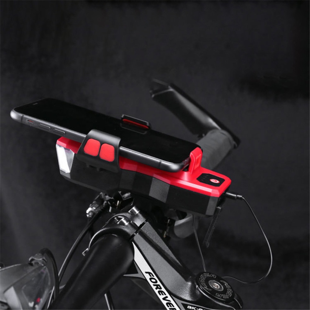 4 in 1 Bicycle Strong Light Headlight Set With Horn Mobile Phone Holder For Bike MTB 909 red_2400ma - Image 2