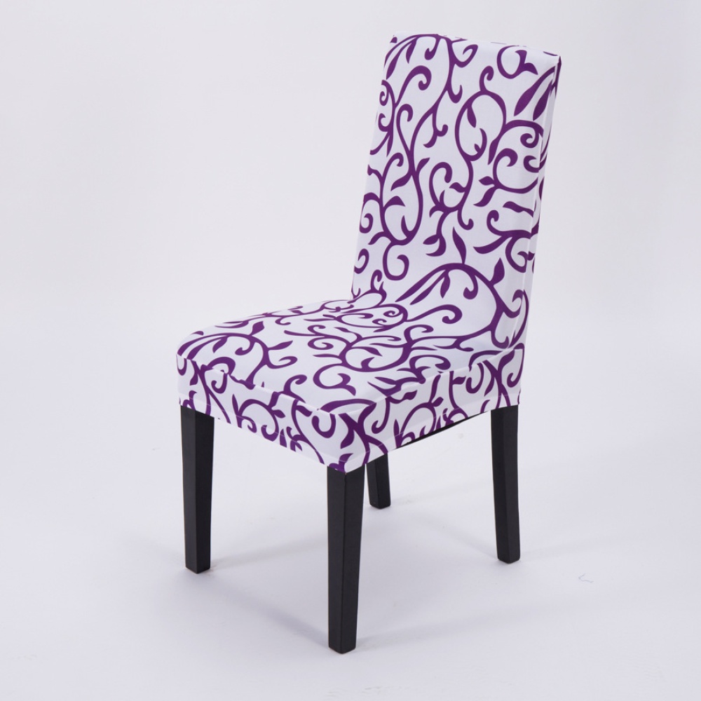 Printing Removable Chair Cover Elastic Slipcover Modern Kitchen Seat Case Stretch for Banquet Printed white + purple_One size - Image 3