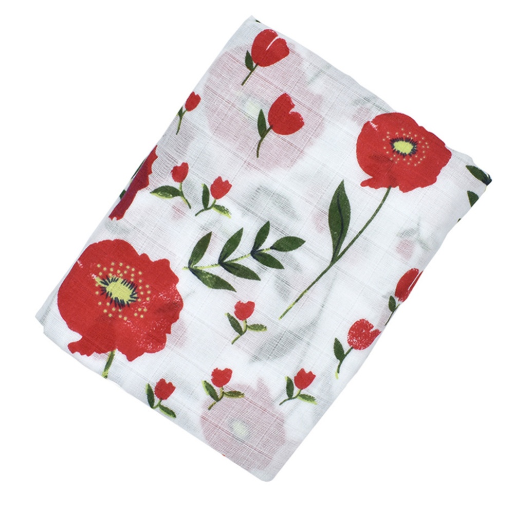 Multifunctinal Infant Double Layer Muslin Swaddle Bath Towel Red flower_120*120cm