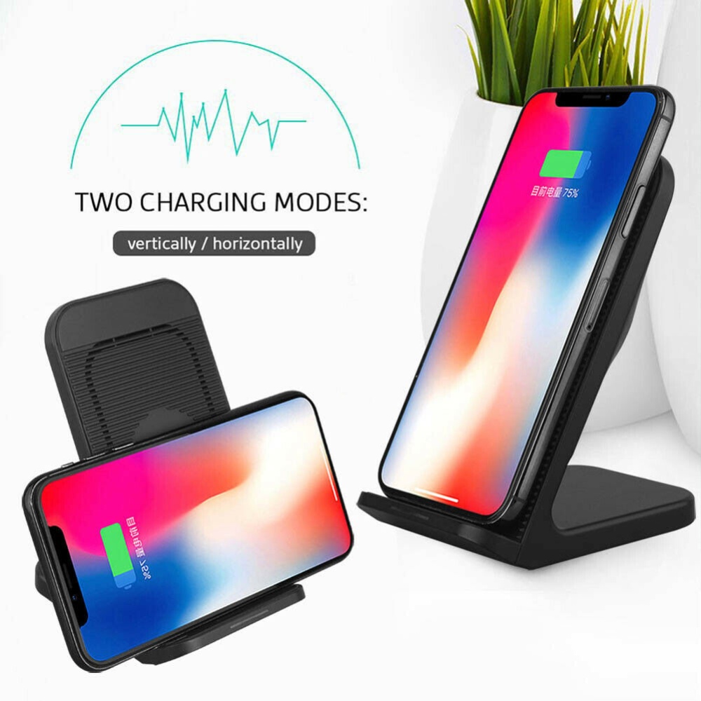 For Samsung Galaxy S10 Plus/e Fan Qi Wireless Charger Dock Fast Charging Stand black - Image 2