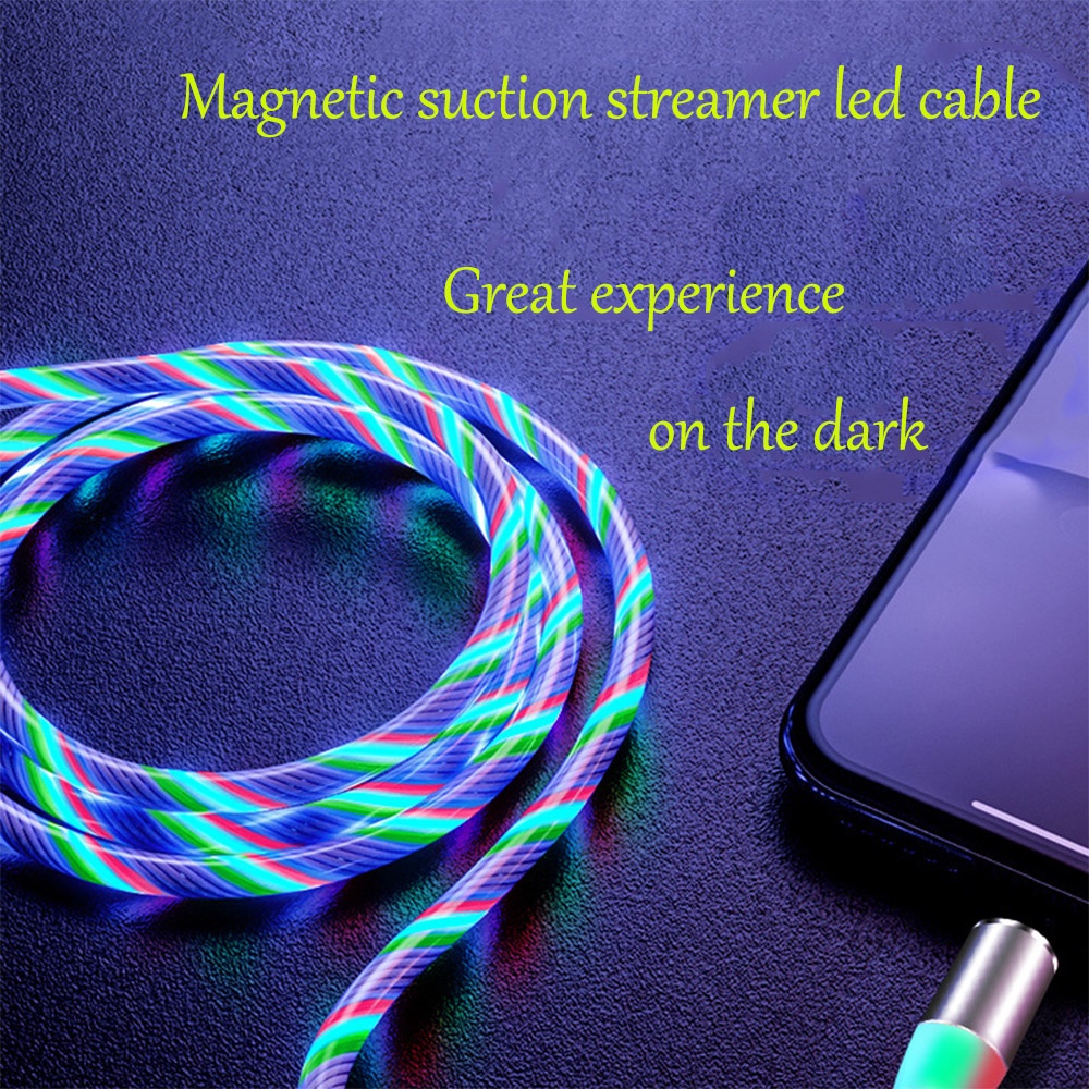 Data Line LED Magnetic Micro USB Cable Android Type-C IOS Fast Charging for Mobile Phone blue_Android interface - Image 2