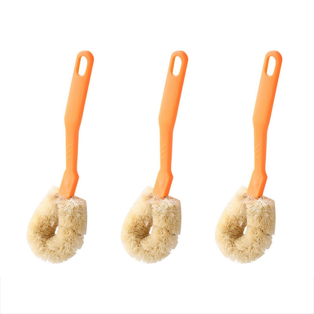 Handheld Cleaning Brush Long-handled Washing Dishes Ball for Kitchen Pot 3pcs brown hair brush