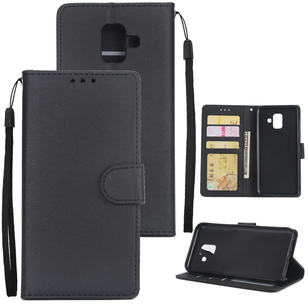 For Samsung J6 plus Flip-type Leather Protective Phone Case with 3 Card Position Buckle Design Cover black - Image 2