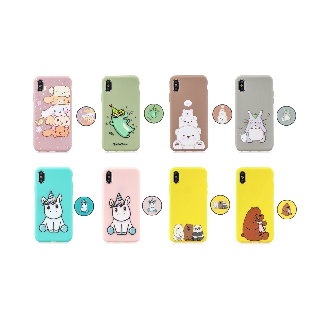 For HUAWEI P30 lite Cute Cartoon Phone Case Ultra Thin Lightweight Soft TPU Pure Color Cover with Matching Pattern Adjustable Bracket 2 - Image 2