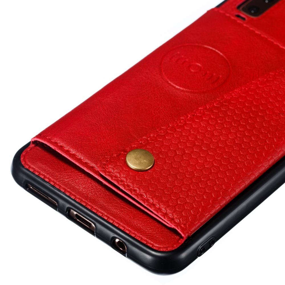 For Samsung A750/A7 2018 Double Buckle Non-slip Shockproof Cell Phone Case with Card Slot Bracket red - Image 2