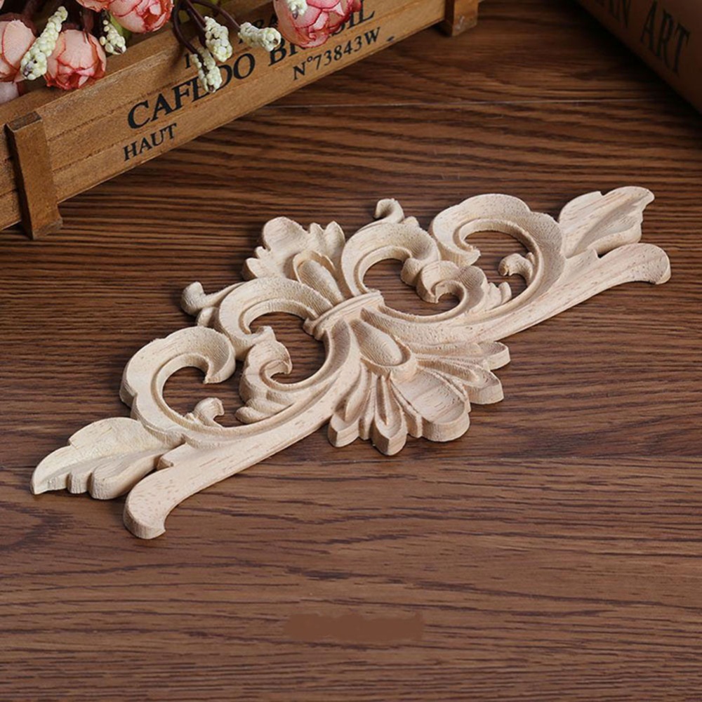 European Style Wood Carved Corner Applique Unpainted Furniture Decoration 22 * 10cm