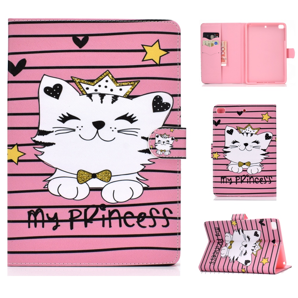 For iPad mini 1/2/3/4/5 Laptop Protective Case Frront Snap Color Painted Smart Stay PU Cover Crown cat - Image 2