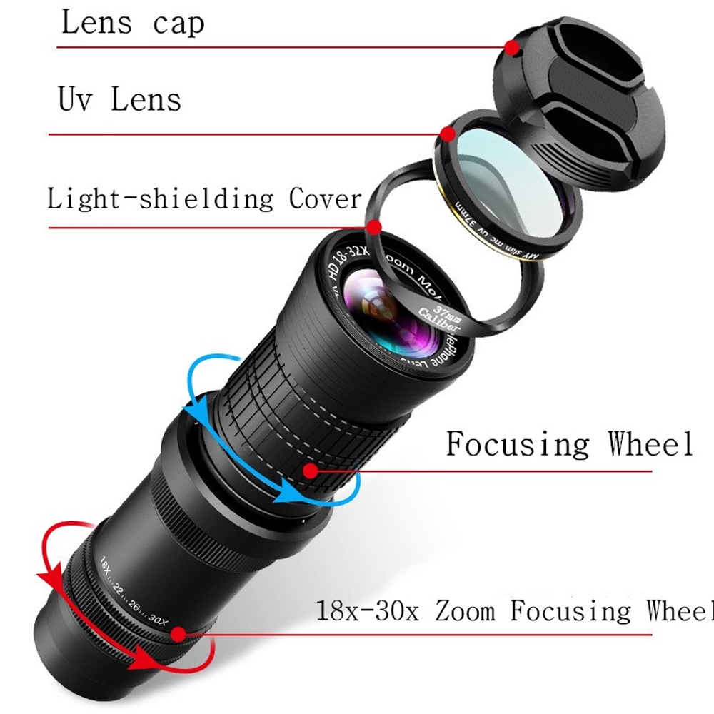 18-30X Zoom HD Mobile Phone Lens Dual Focus No Black Edge Telephoto Telescope black - Image 2