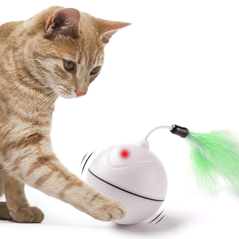 USB Charging Feather Rolling Ball Electric LED Flashing Cat Interactive Toy blue_L - Image 3