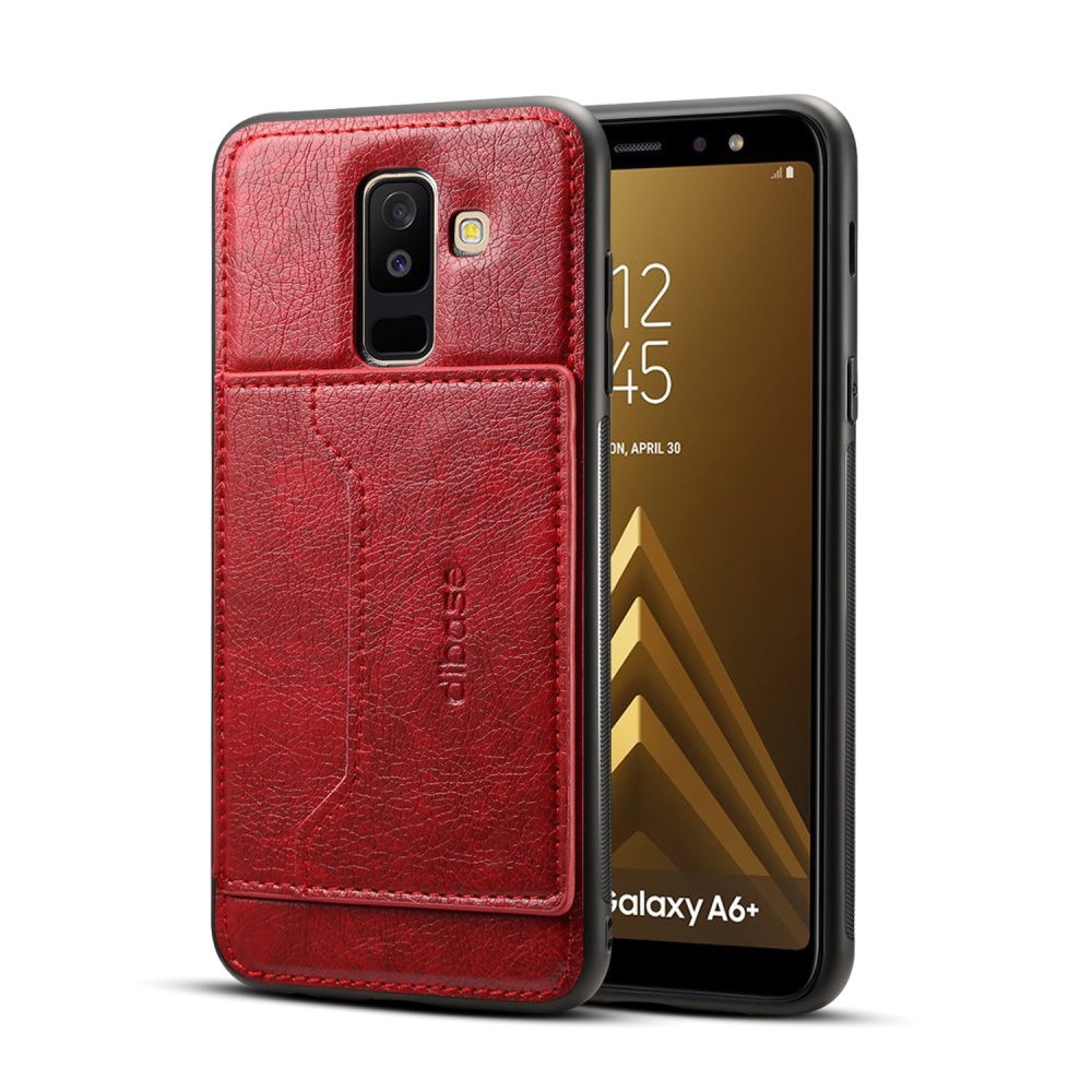 For Samsung A6 Plus 2018 Phone Holder Protective Cover with Card Pocket red - Image 2