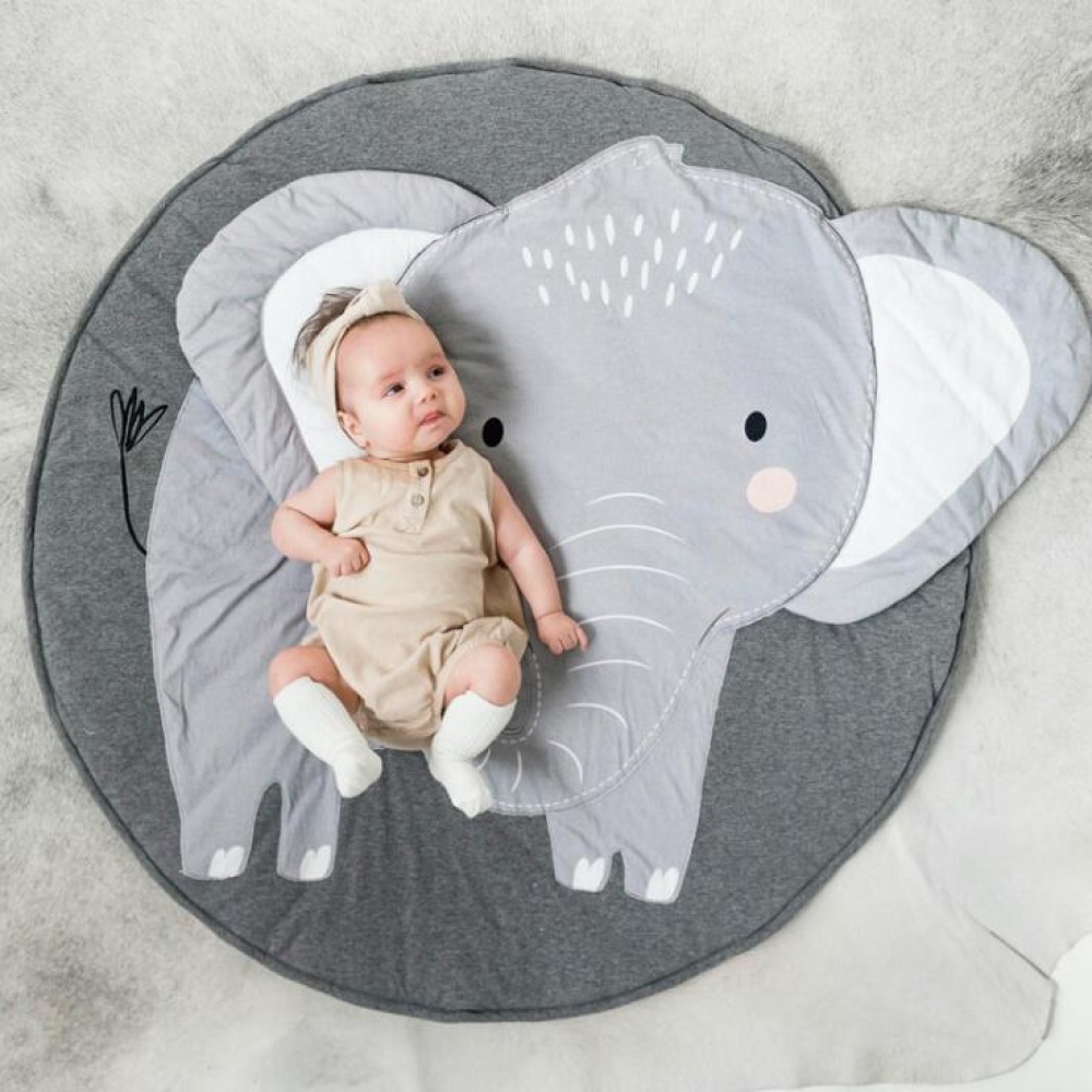 Cartoon Elephant Printing Baby Mat Round Carpet Cotton Newborn Infant Crawling Blanket Kids Room Decor - Image 3