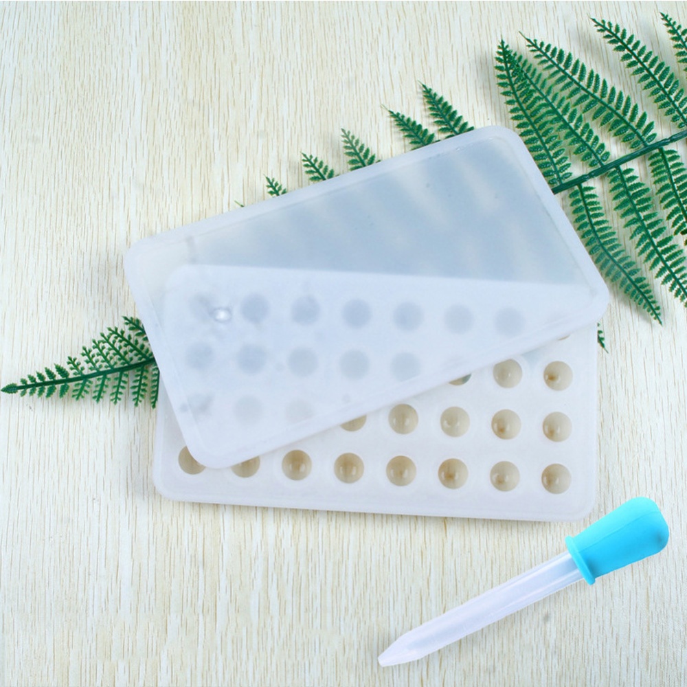 18 Grids Ice Cream Mold Silica Gel Box Kitchen Bar Homemade Hockey Ball Moulds 17mm water drop white + dropper