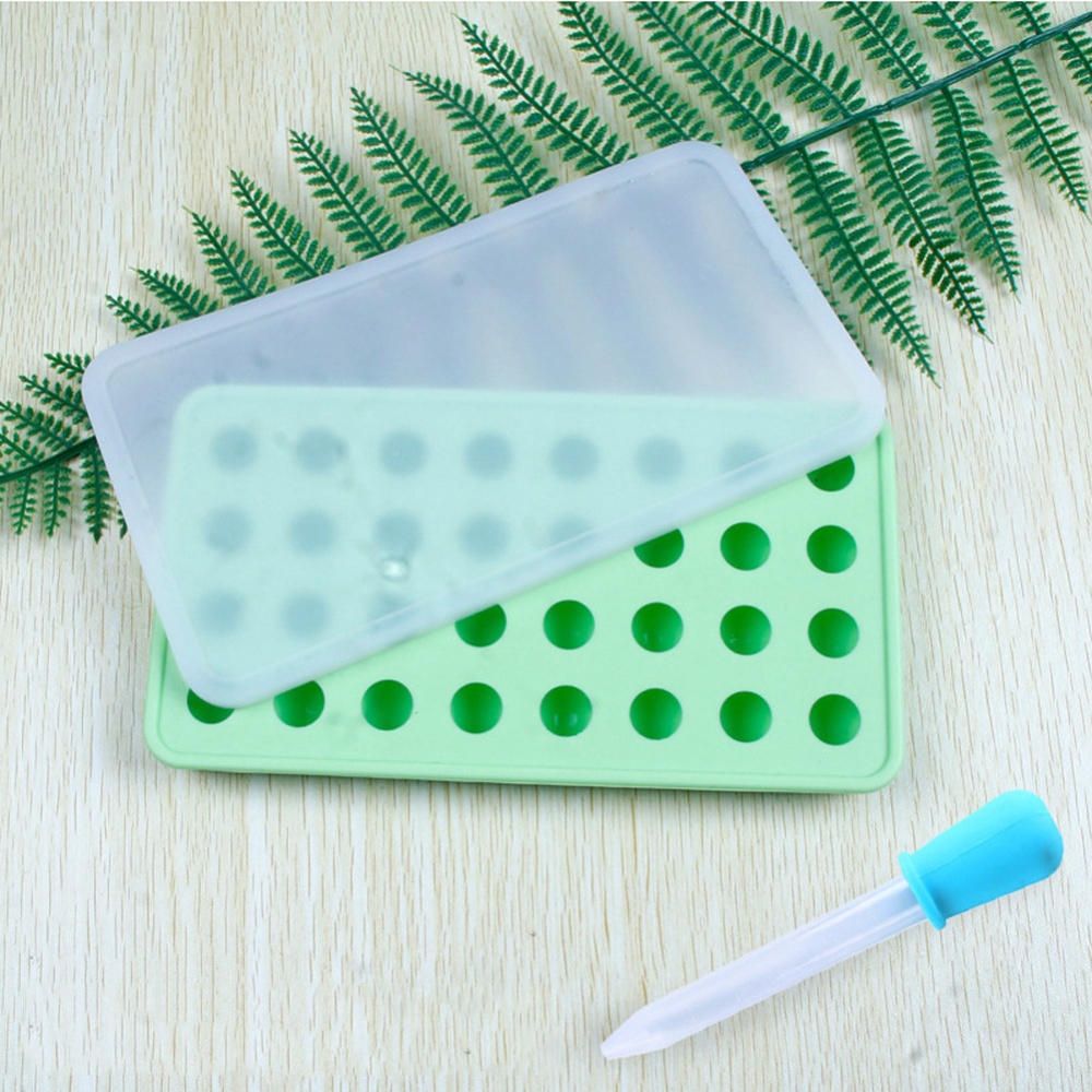 18 Grids Ice Cream Mold Silica Gel Box Kitchen Bar Homemade Hockey Ball Moulds 17mm water drop green + dropper