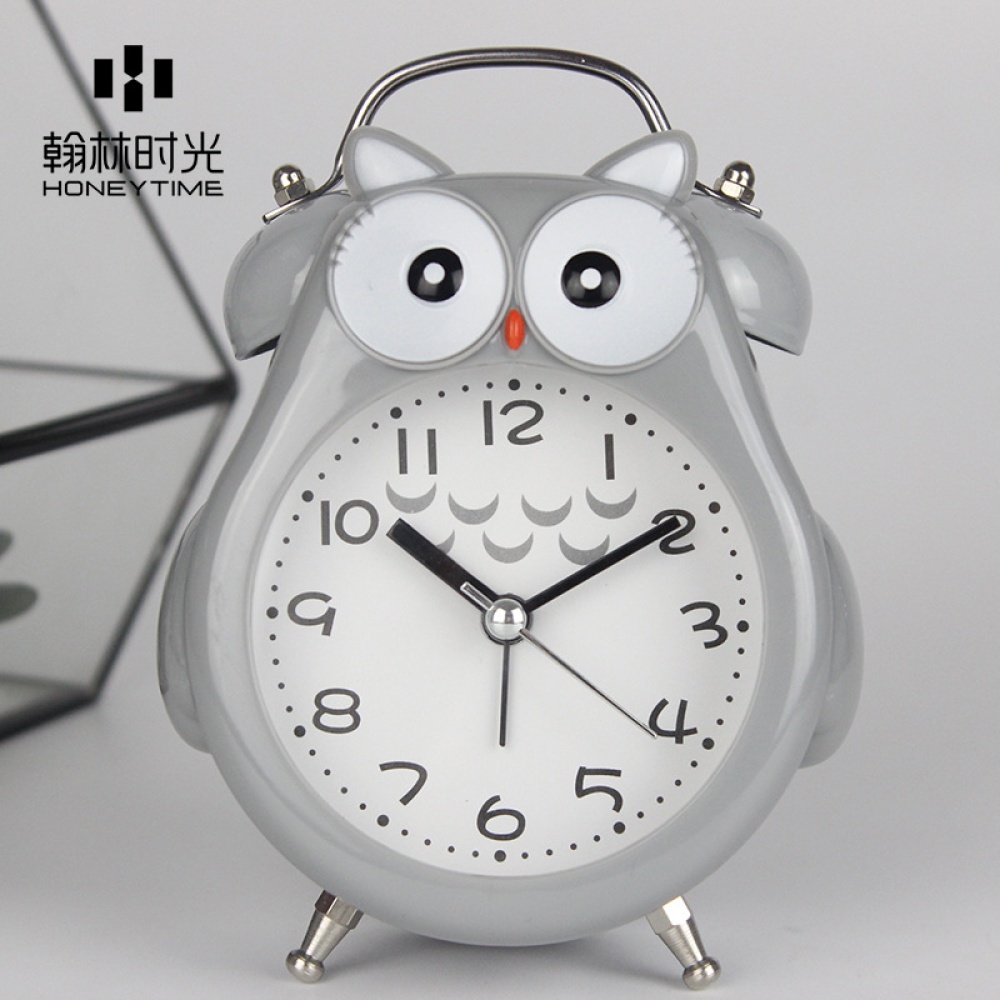 Cute Cartoon Owl Sahpe Metal Mute Movement Alarm Clock with Night Light Pink - Image 3