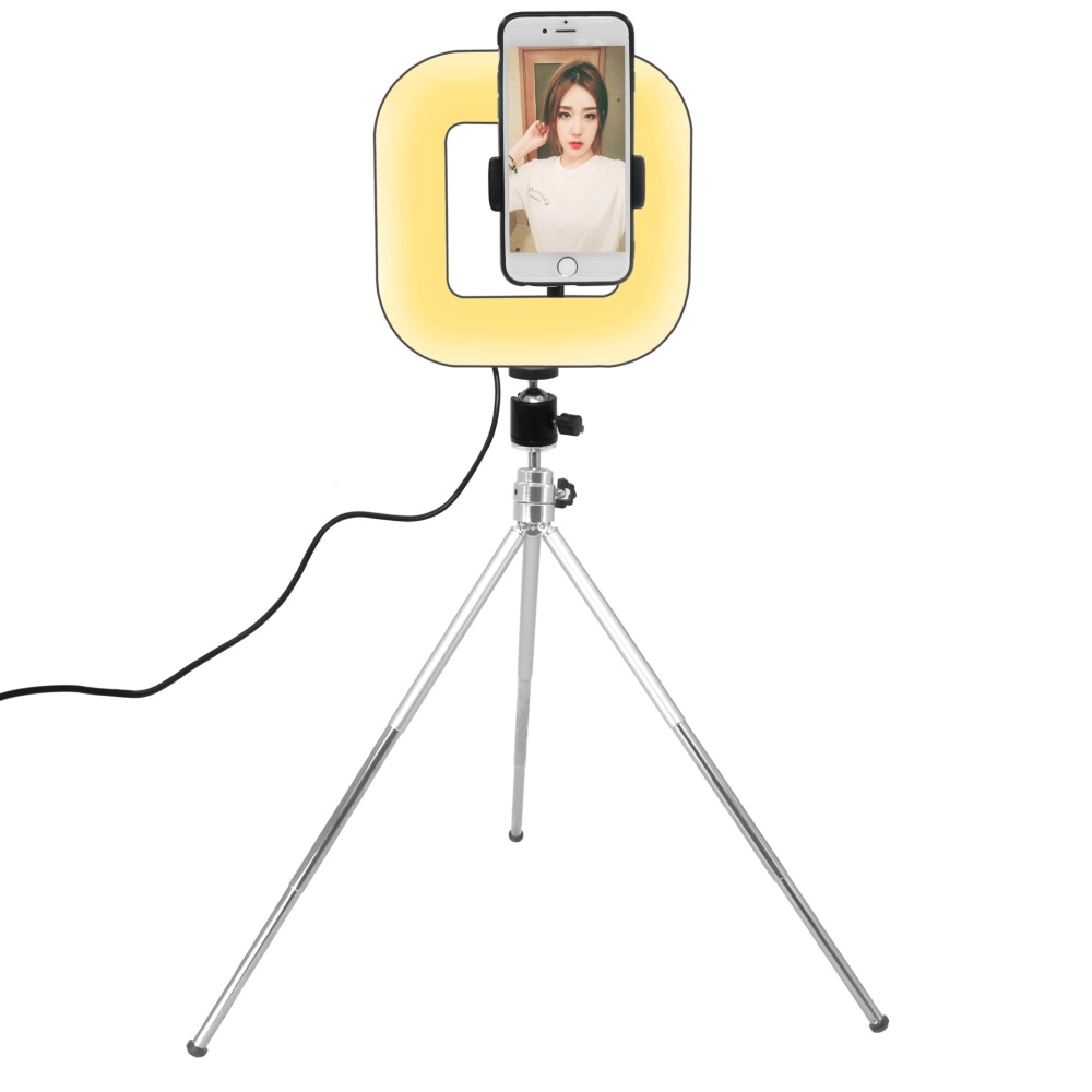 18cm Dimmable LED Square Light with Tripod Phone Fill Portable Clip-on for Selfie Live Broadcast Girl Makes up black - Image 2