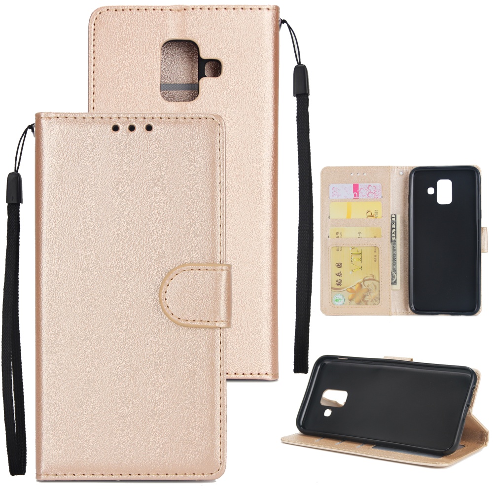 For Samsung J6 plus Flip-type Leather Protective Phone Case with 3 Card Position Buckle Design Cover Gold - Image 2