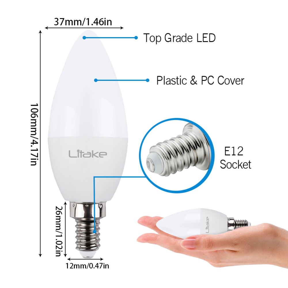 6 Packed E12 Base LED Light Bulb, Candelabra Bulbs Non-dimmable Daylight White 5000K - Image 2