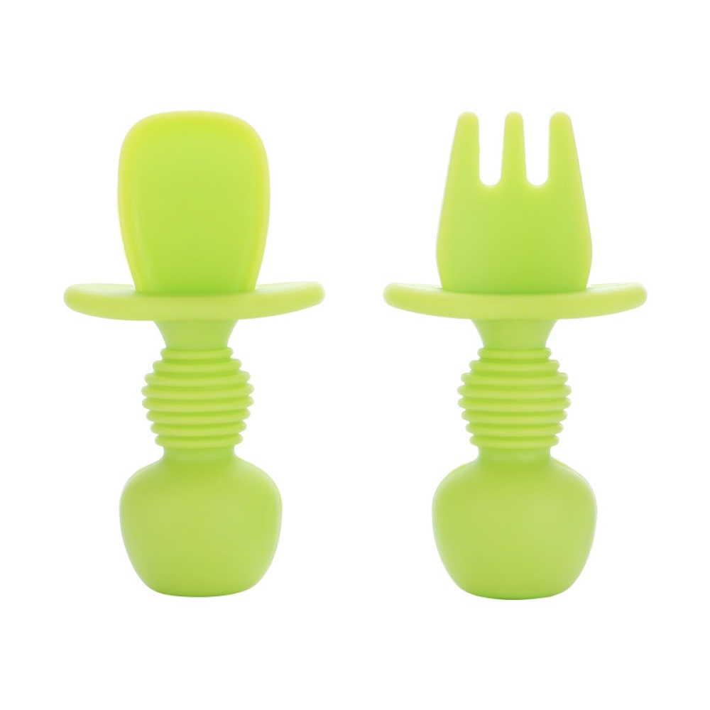 2PCS Baby Silicone Spoon Plate Feeding Supplies Fork Food Grade Newborn Accessories yellow - Image 2