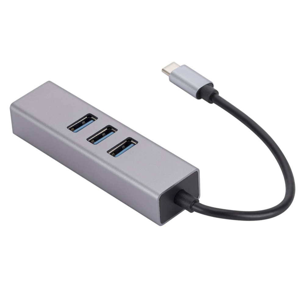 Usb3.0 to Rj45 Network Port Usb Splitter Type-c Docking Station Gigabit Card 3 Ports Hub Grey - Image 2