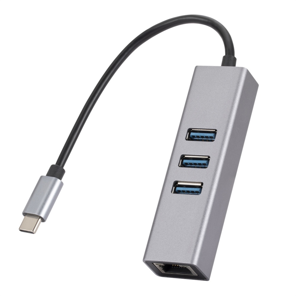 Usb3.0 to Rj45 Network Port Usb Splitter Type-c Docking Station Gigabit Card 3 Ports Hub Grey - Image 3