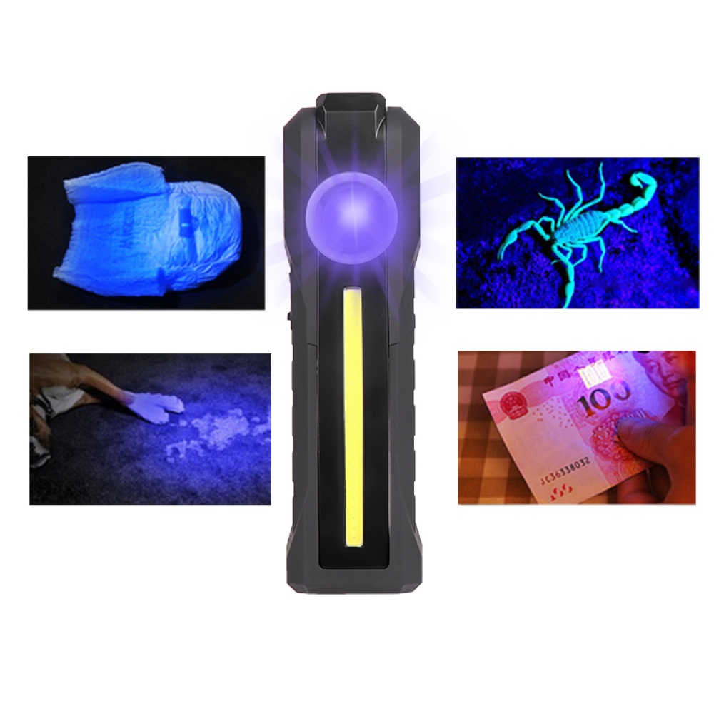 LED+COB Purple Light Torch USB Charging Strong Working Folding Lamp with Magnet light