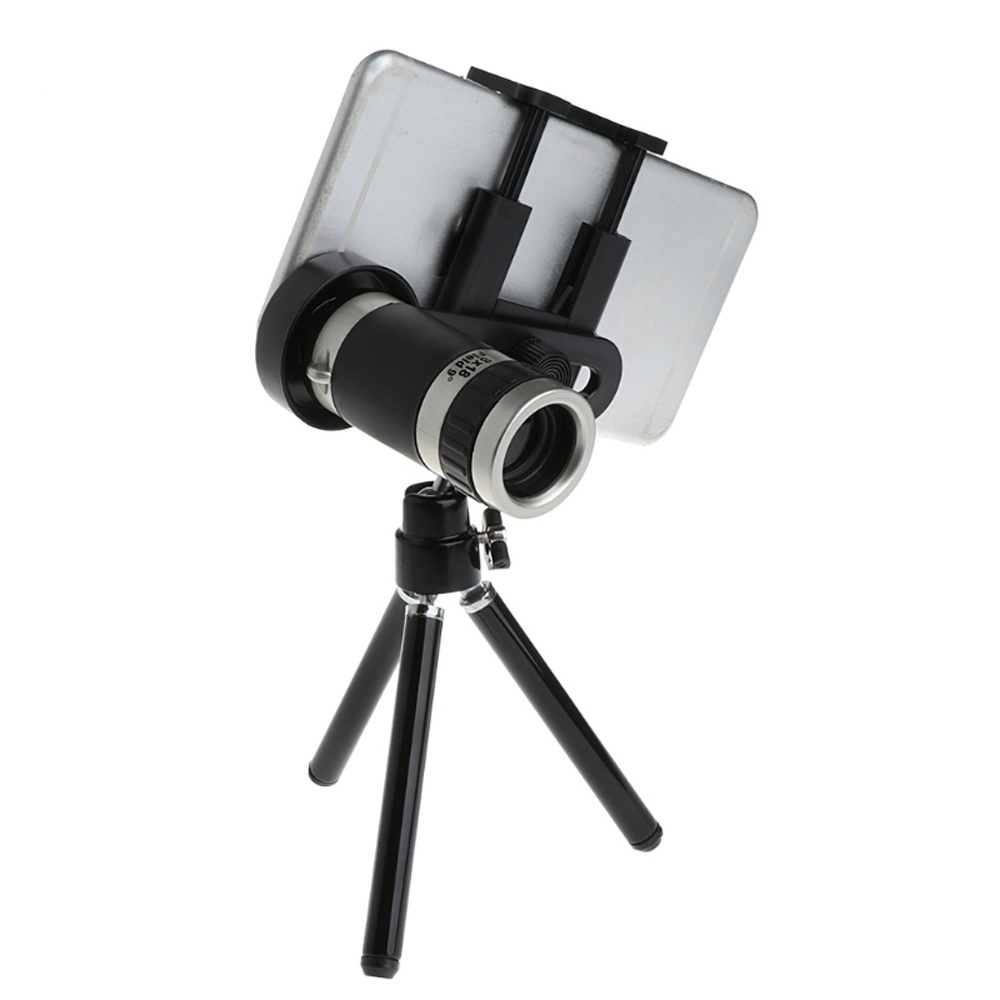 Vertical Universal Kit Phone Camera 8X Lens Zoom Telephoto Lenses Telescope with Clip Mobile Tripod Holder black - Image 2