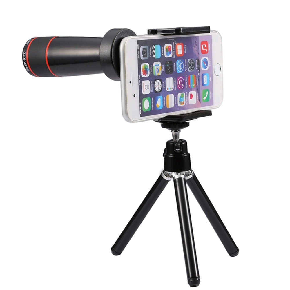 Mobile Phone Lens Kit 12X Zoom Telephoto Telescope Camera Lenses Tripod Clip black - Image 2