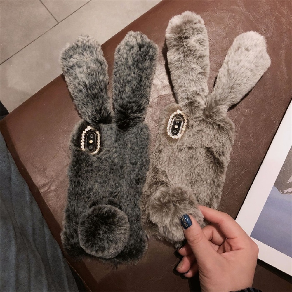 Cute Rabbit Soft Plush Phone Case for iPhone dark gray - Image 2