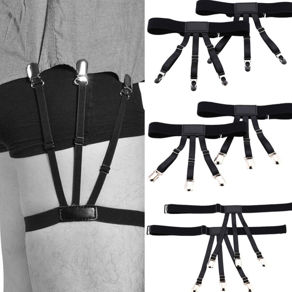 1 Pair Men Shirt Stays Holder Suspenders Elastic Uniform Business Style Suspender Garters Duckbill buckle / black - Image 2