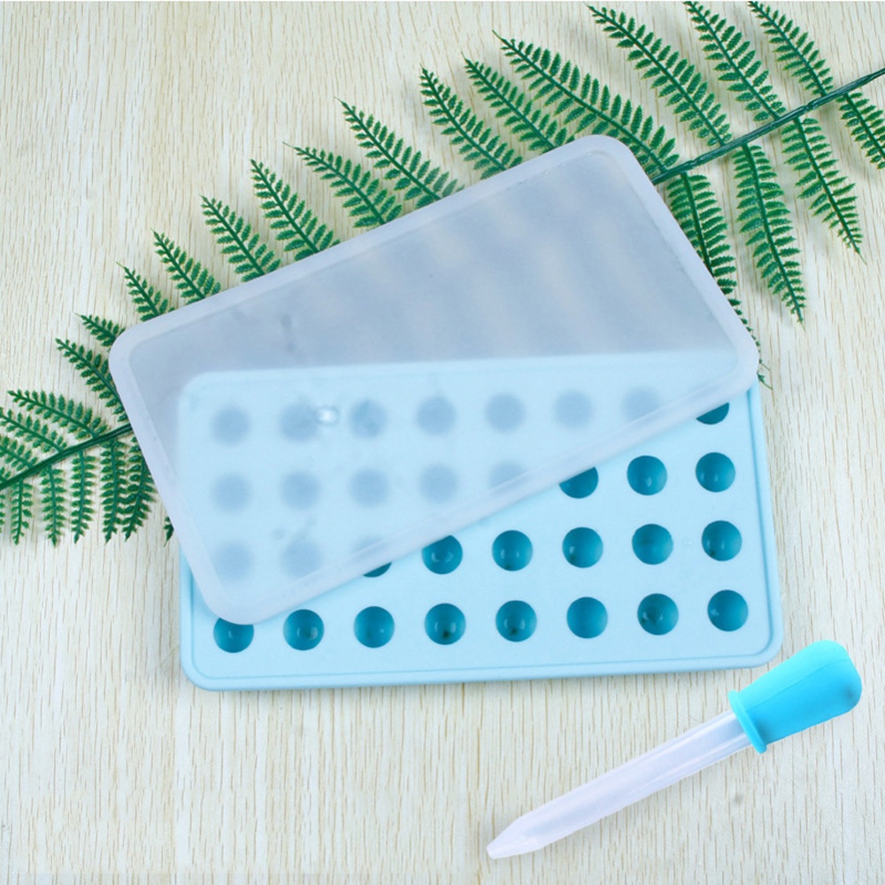 18 Grids Ice Cream Mold Silica Gel Box Kitchen Bar Homemade Hockey Ball Moulds 17mm water drop blue + dropper
