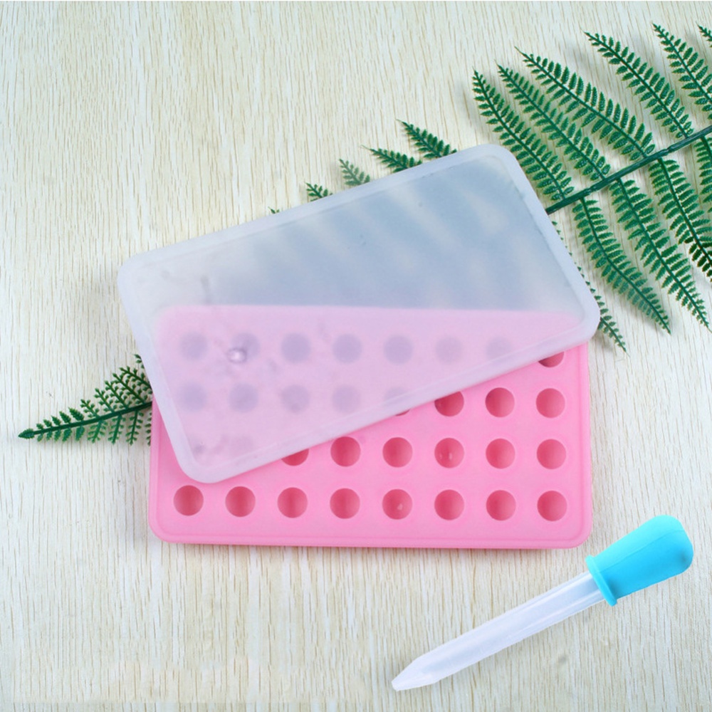 18 Grids Ice Cream Mold Silica Gel Box Kitchen Bar Homemade Hockey Ball Moulds 17mm waterdrop pink + dropper