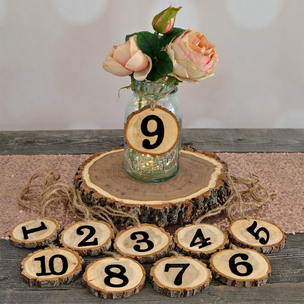 Wooden Number 1-10 Hanging Table Cards Reception Seat Card Pendant for Wedding Party Decoration 10Pcs/Set