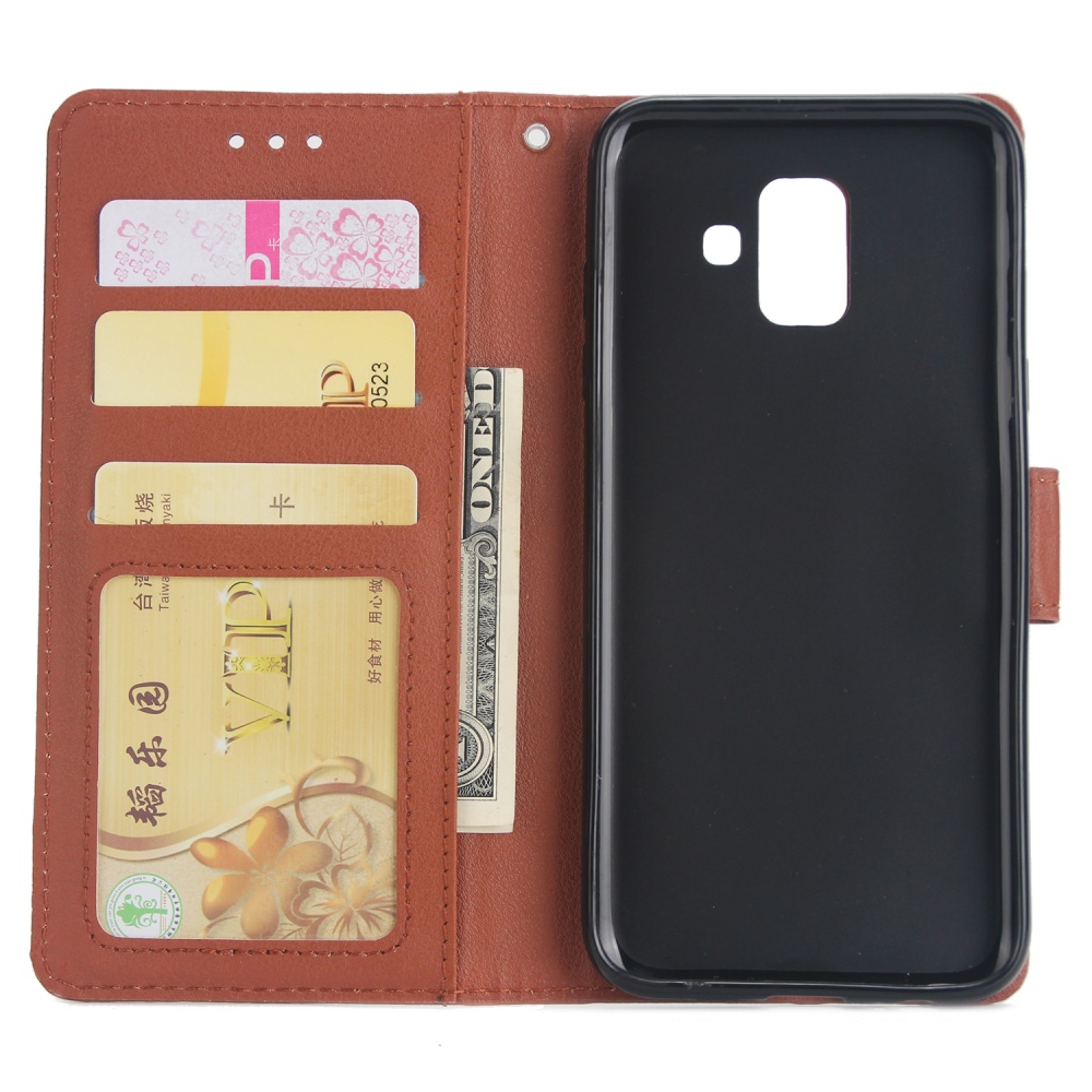 For Samsung J6 plus Flip-type Leather Protective Phone Case with 3 Card Position Buckle Design Cover brown - Image 2