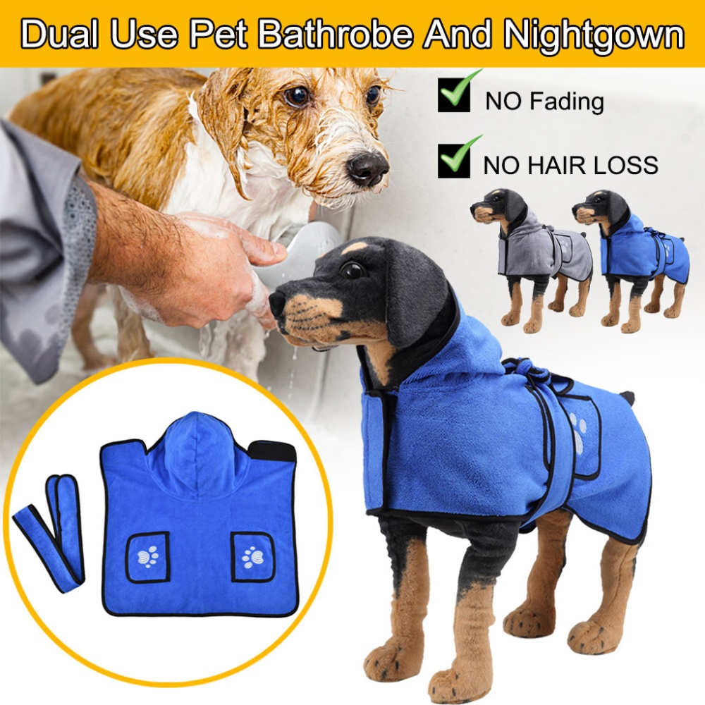 Pet Thick Bath Towel Cat Dog Quick-drying Cloak Bathrobe blue_M - Image 3