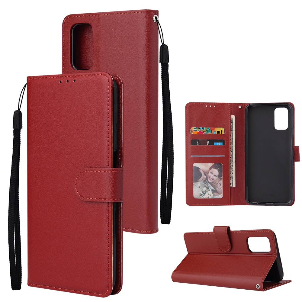 For OPPO A52/A72/A92 PU Leather Protective Phone Case with 3 Cards Slots Bracket red - Image 2