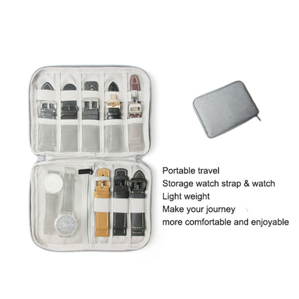 Watch Organizer Box Pouch Multifunction Portable Nylon Holder Storage Bag gray - Image 3