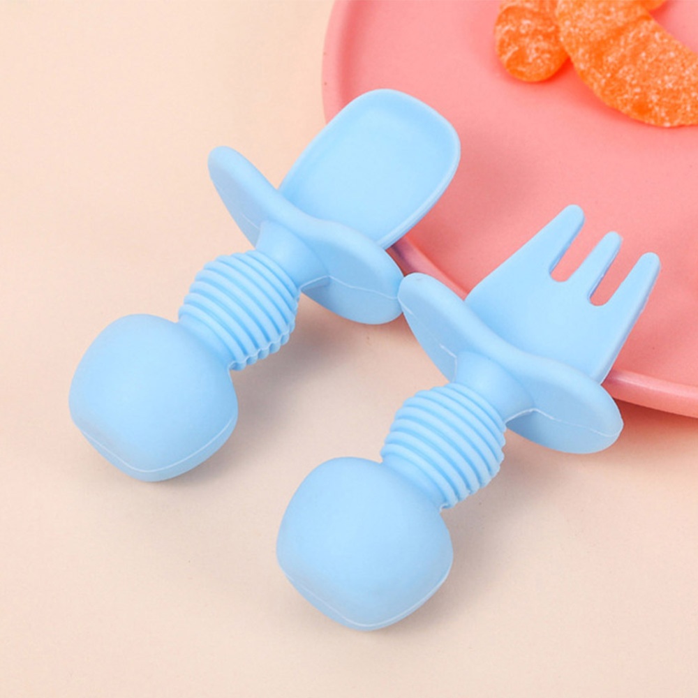 2PCS Baby Silicone Spoon Plate Feeding Supplies Fork Food Grade Newborn Accessories blue - Image 2