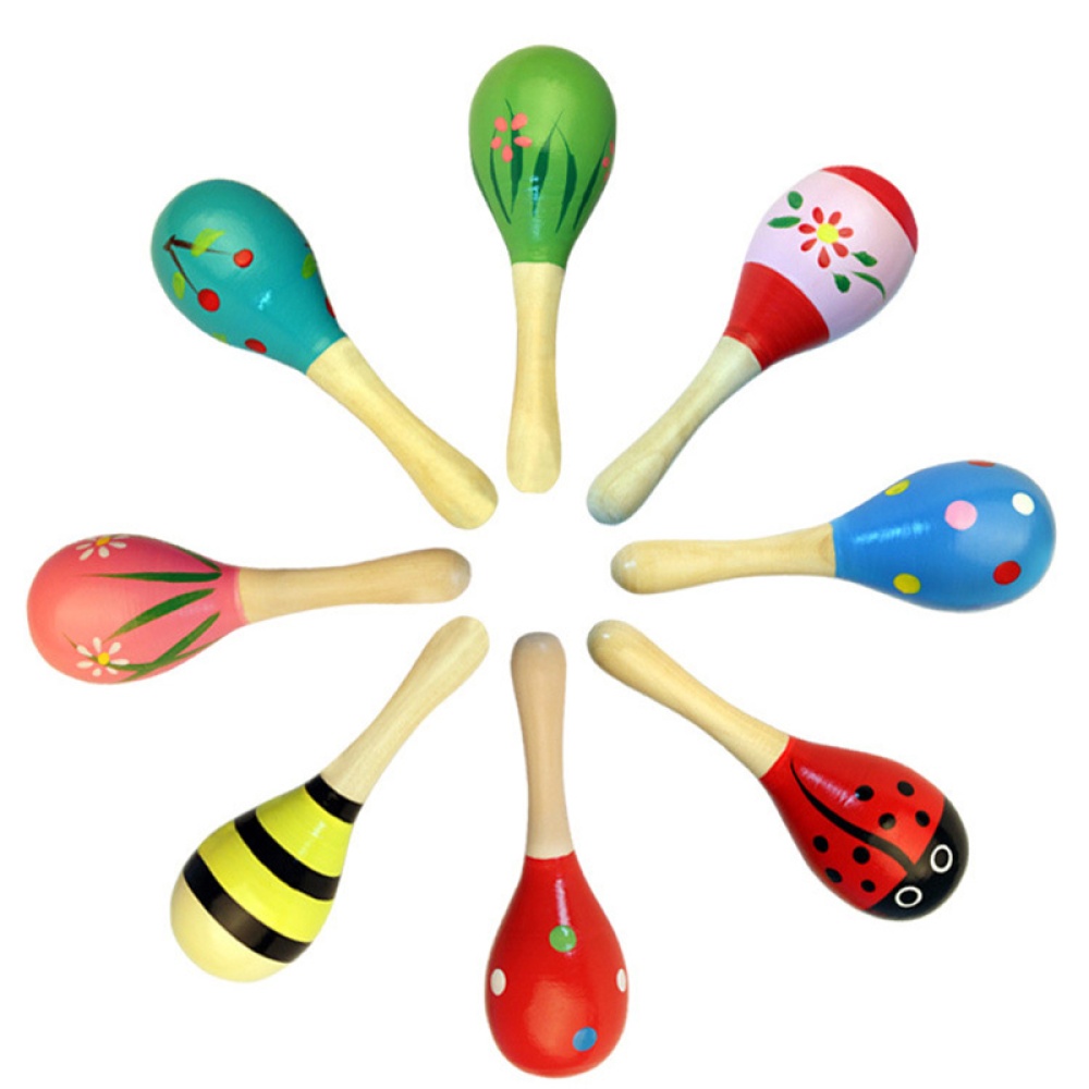 Wooden Maracas Wood Rattles for Baby Kids Toddles Hand Toy Small Size Random Color