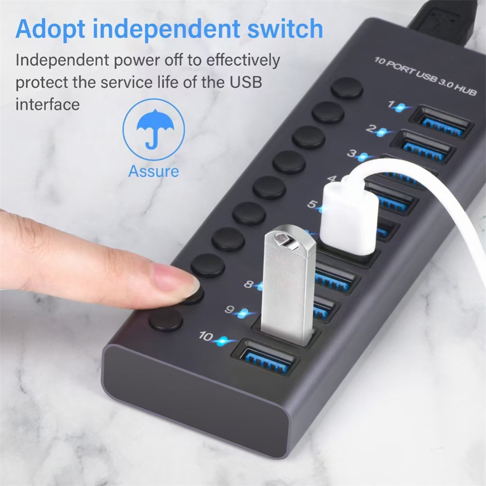 Usb 3.0 Hub 10-port Docking Station with Independent Switch Splitter for Pc Laptop Accessories US Plug - Image 3