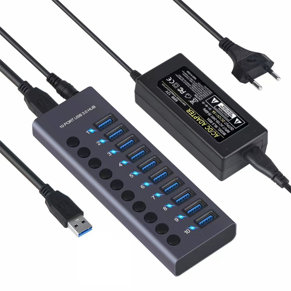 Usb 3.0 Hub 10-port Docking Station with Independent Switch Splitter for Pc Laptop Accessories EU Plug - Image 3