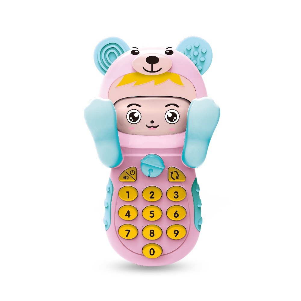 Baby Teether Toy Face Music Smartphone Light Early Education Story Machine Pink Teethered Phone 150g