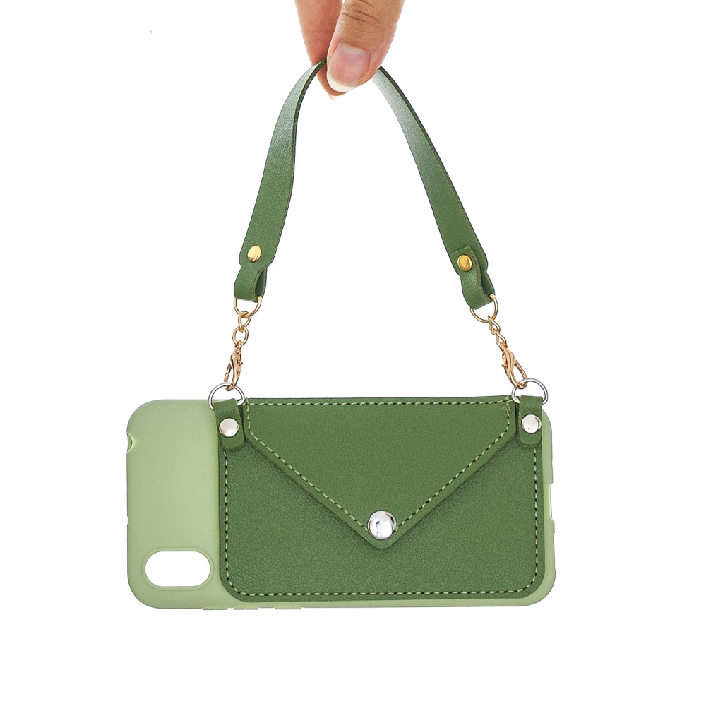 For HUAWEI Y5 2018/2019/Y6 2019/Y7 2019/PSMART Z/Y9 2019 Mobile Phone Cover with Pu Card Holder + Hand Rope Straddle green - Image 2