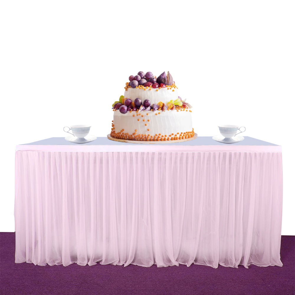 High-end Stretch Yarn Elegant Mesh Fluffy Tutu Table Skirt for Party Wedding Birthday Home Decoration pink_14ft