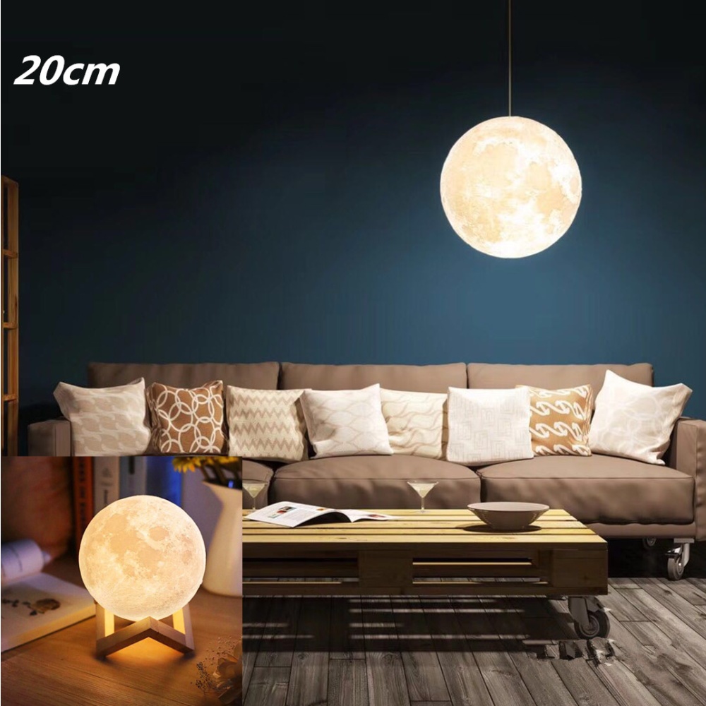 High Power Touch Type 3D Printed LED Moon Shape Lamp Hanging Night 20cm